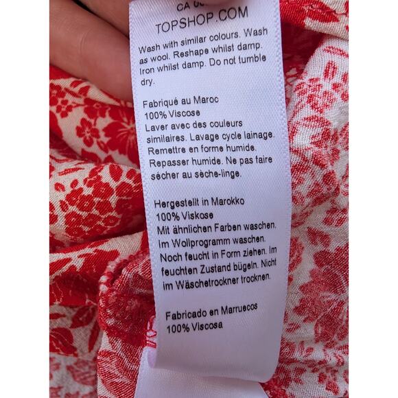 Topshop Womens Wrap Mini Dress 8 ruffle Red Floral Flutter Sleeve Feminine Boho - Picture 9 of 9